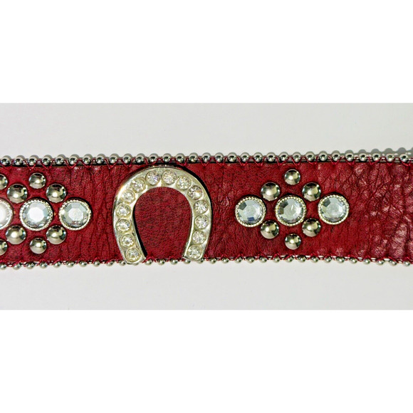 VINTAGE RED BLING WESTERN RHINESTONE CRYSTAL FASHION GENUINE LEATHER 36-37\